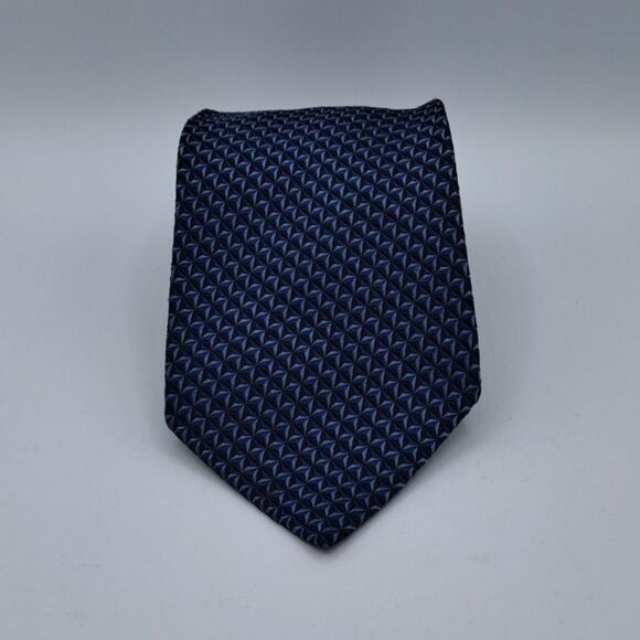 Ermenegildo Zegna 100% Silk Necktie Luxury Blue Geometric Pattern Italy Long - Picture 1 of 8